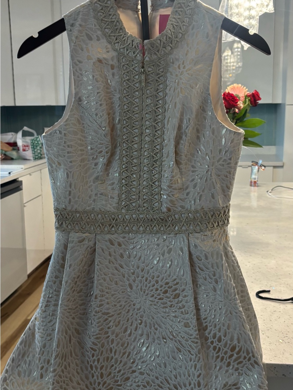 Lilly Pulitzer Ivory Metallic Fit-and-Flare Dress with Embroidered Trim